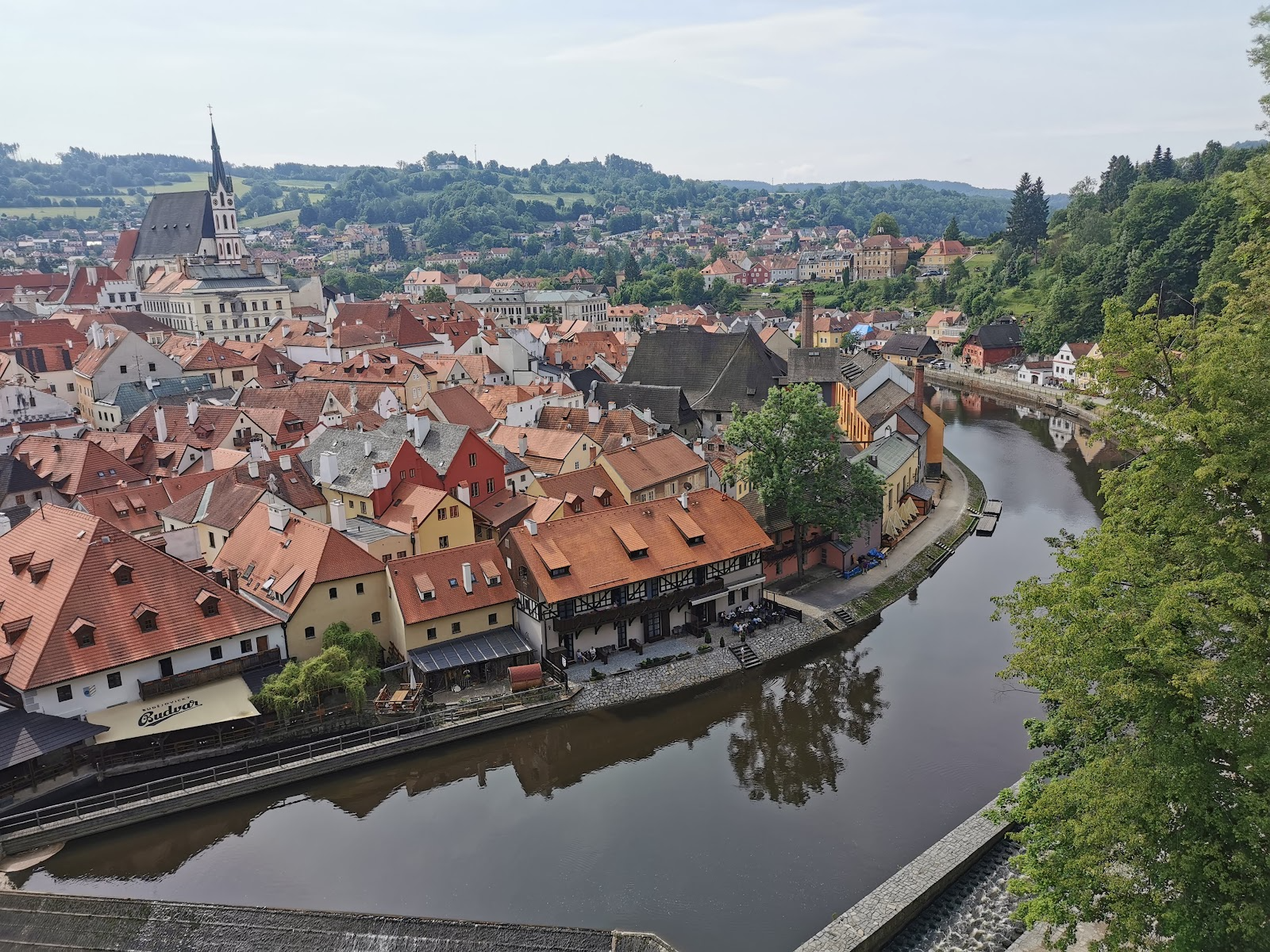 Red rooftops of Český Krumlov old town with St Vitus church